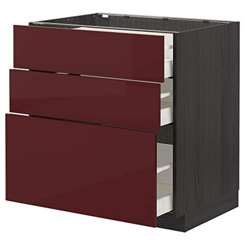 METOD/MAXIMERA mobile base con cassetti 3 80×61.6×88 cm nero Kallarp/rosso scuro lucido-marrone