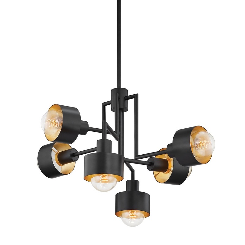 Six Light Chandelier from the North Collection in Soft Black/Gold Leaf Finish by Troy Lighting