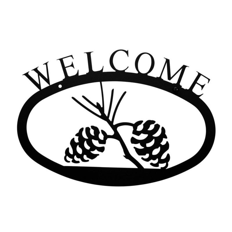 Village Wrought Iron WEL-89-S Pinecone Welcome Sign Sm