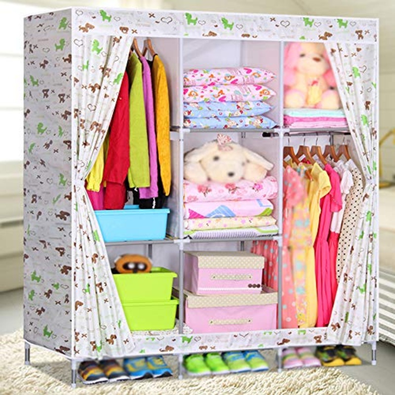 wardrobe Armadio in Tessuto Oxford, Doppio Armadio Ad Alta capacit, Tubo in Acciaio 16mm, Scomparto in Rete