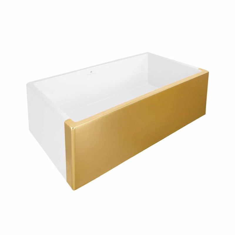 30″ Gold Native Trails Precious Metals Dreamer Farmhouse Single Basin Fireclay Kitchen Sink Native Trails Dreamer Farmhouse Kitchen Sink PMK3018 (Showroom Display for Sale)