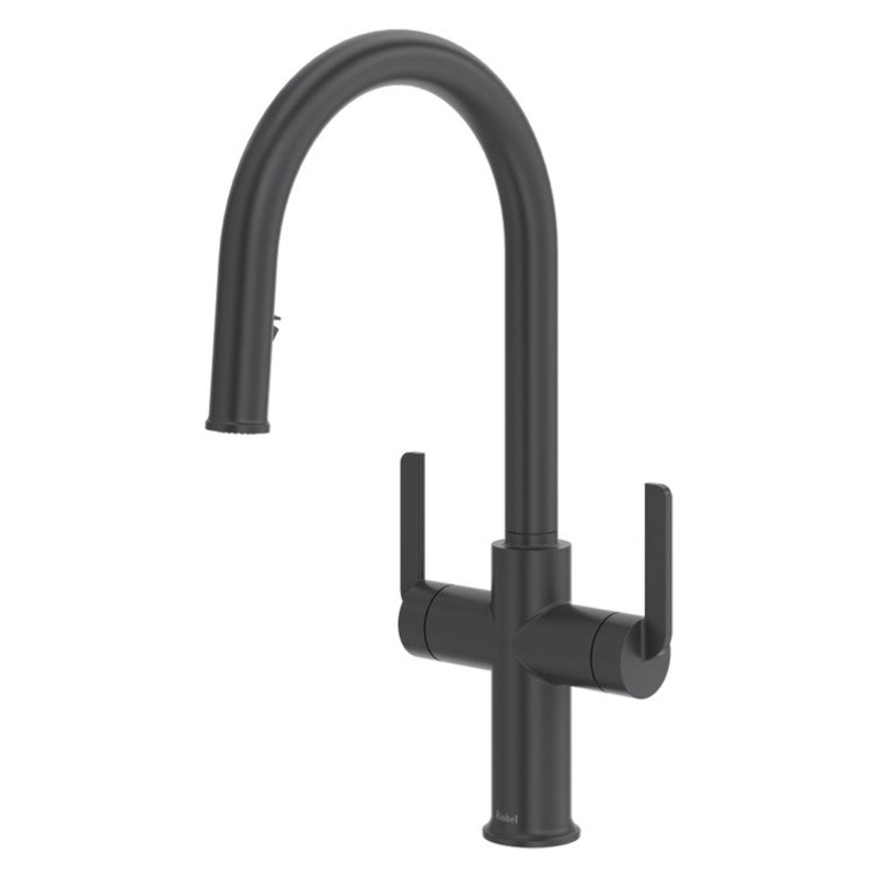 Kitchen Faucet Authentica 2 Lever ADA Black C-Spout 1 Hole Deck Mount 1.8 Gallons per Minute