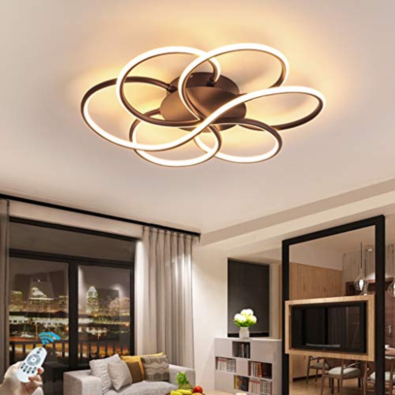 LED Dimmerabile Plafoniera Con Telecomando,72W Moderno Spirale Tipo Di Fiore Lampada Da Soffitto Alluminio Acrilico Lampadario Soggiorno Camere Ufficio Illuminazione 60CM,(3000K-6000K),Marrone