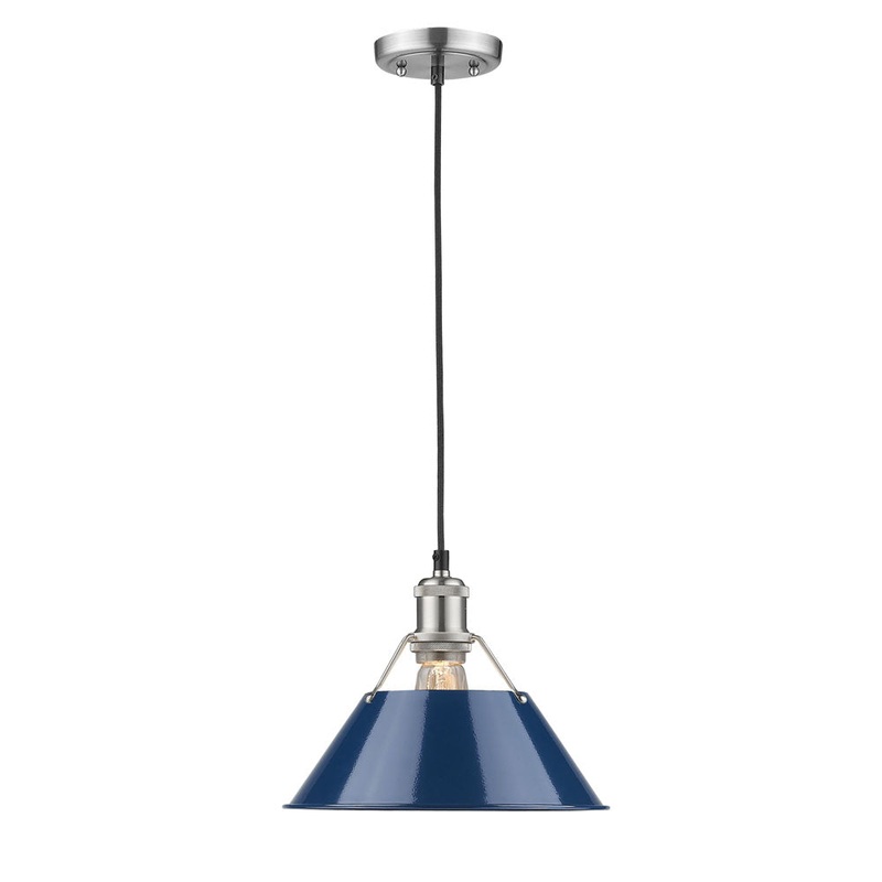 Orwell PW 1 Light Pendant – 10″ in Pewter with Navy Blue Shade