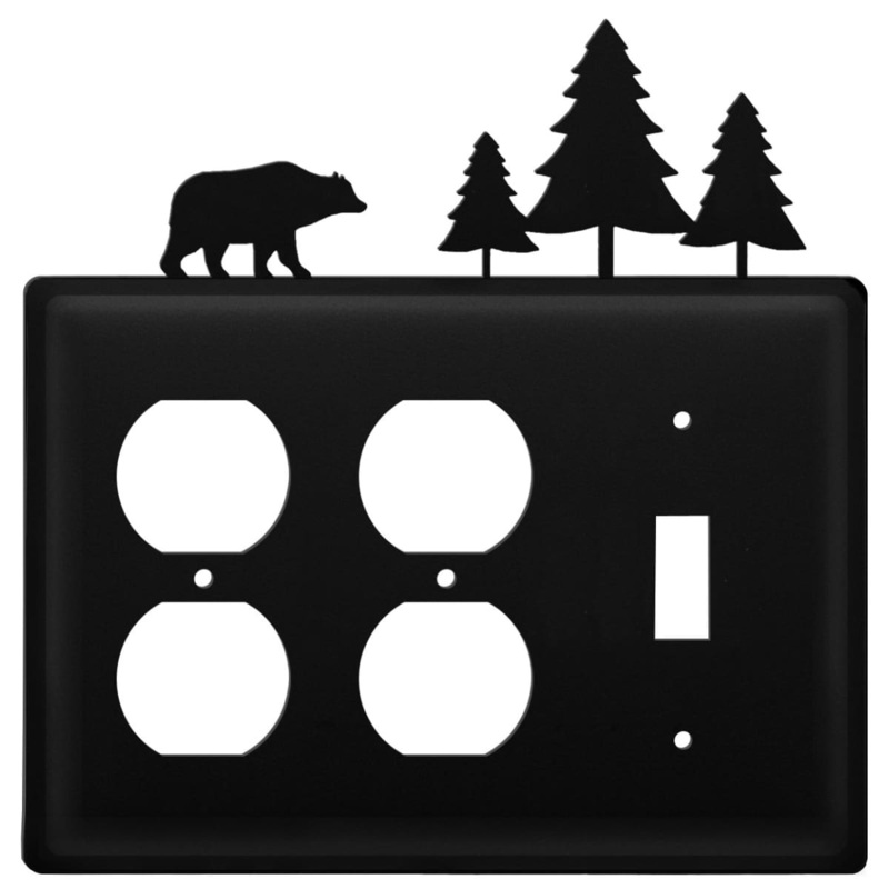 Village Wrought Iron EOOS-83 Triple Bear & Pine Trees Double Outlet and Single Switch Cover CUSTOM Product