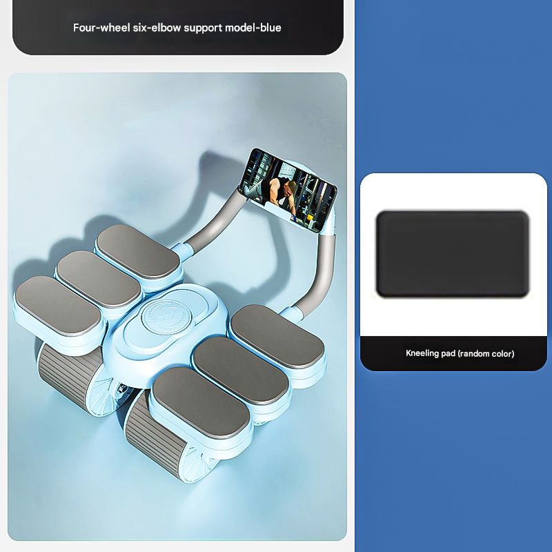 Blue Six-Elbow Four-Wheel Automatic Rebound Abdominal Wheel – Home Fitness Equipment for Toning Abs and Building Core Strength