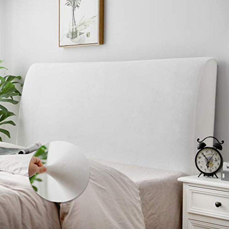 CAIJIN Copertura Per Testiera, Fodera per Testiera Del Letto Tessuto in Velluto Elasticizzato, copertura protettiva con fondo elastico per la decorazione del letto (Bianco, lunghezza: 150cm-170cm)