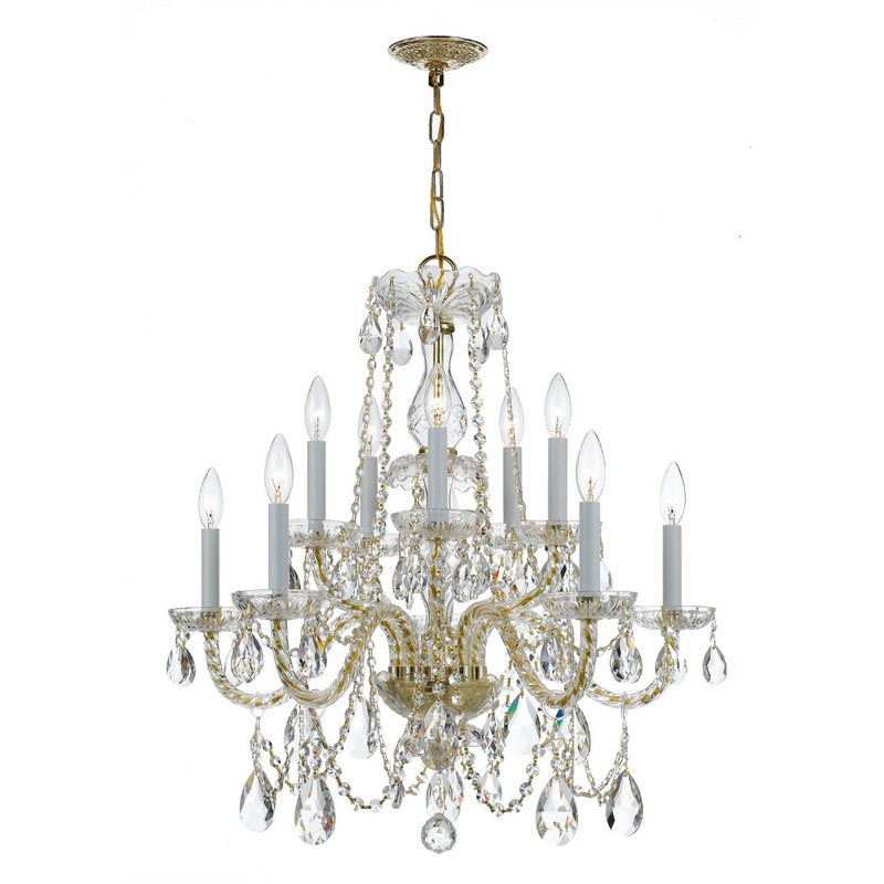 Crystorama 1130-PB-CL-S Traditional Crystal Ten Light Chandelier Polished Brass