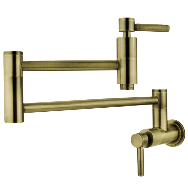 Kingston Brass KS8103DL Concord Wall Mount Pot Filler Kitchen Faucet, Antique Brass