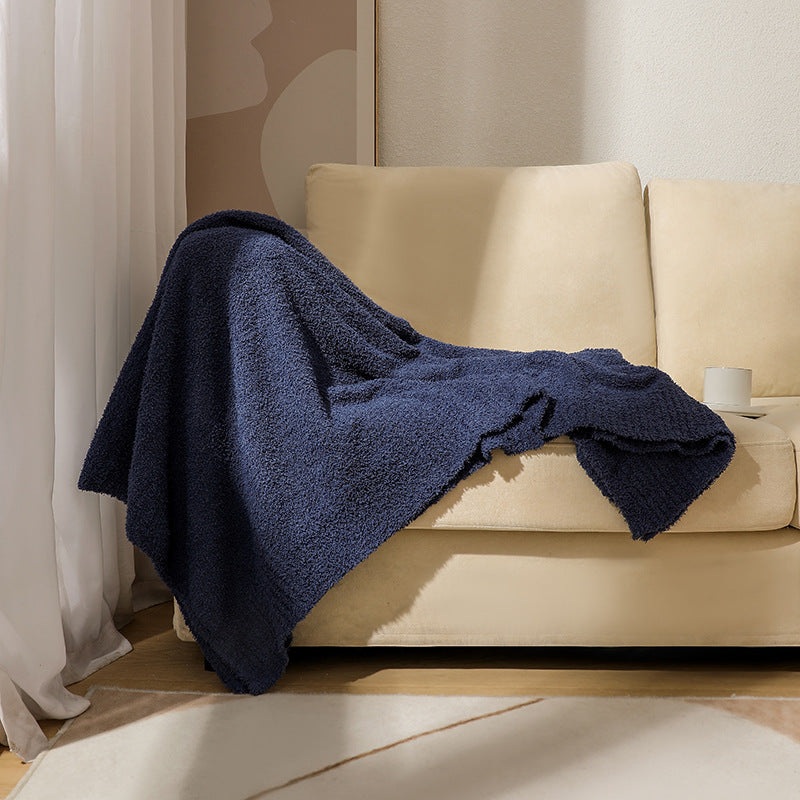 Navy Blue Plush Solid Color Knitted Blanket for Sofa and Office – Cozy Comfort
