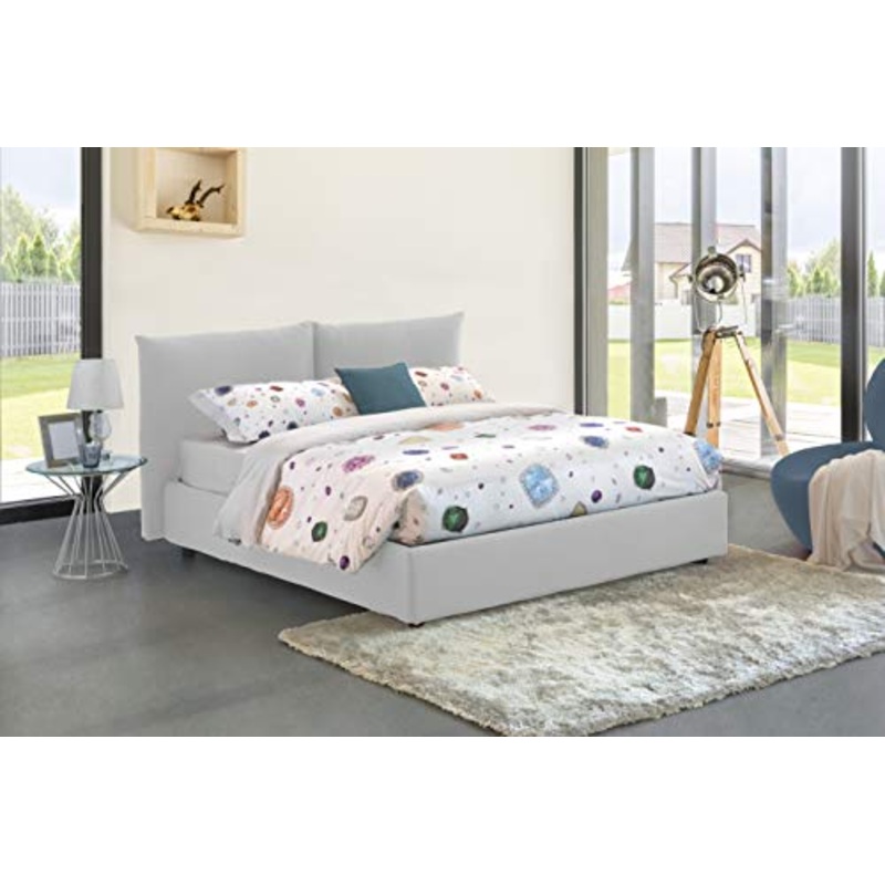 Talamo Italia Letto contenitore Matrimoniale Rosa, Made in Italy, Letto con rivestimento in tessuto, Apertura frontale, adatto per materasso cm 160×190, Bianco