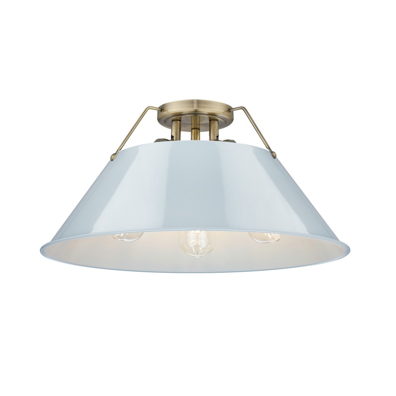 Three Light Flush Mount from the Orwell Collection in Aged Brass Finish by Golden