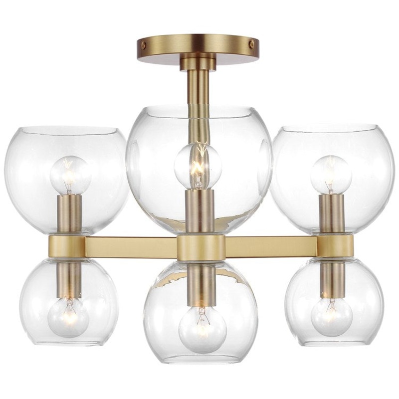 Ceiling Light Londyn Semi-Flushmount 6 Lamp Burnished Brass Clear
