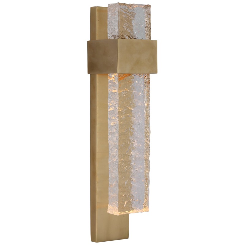 LED Wall Sconce from the Brock Collection in Soft Brass And Clear Wavy Glass Finish by Visual Comfort Signature