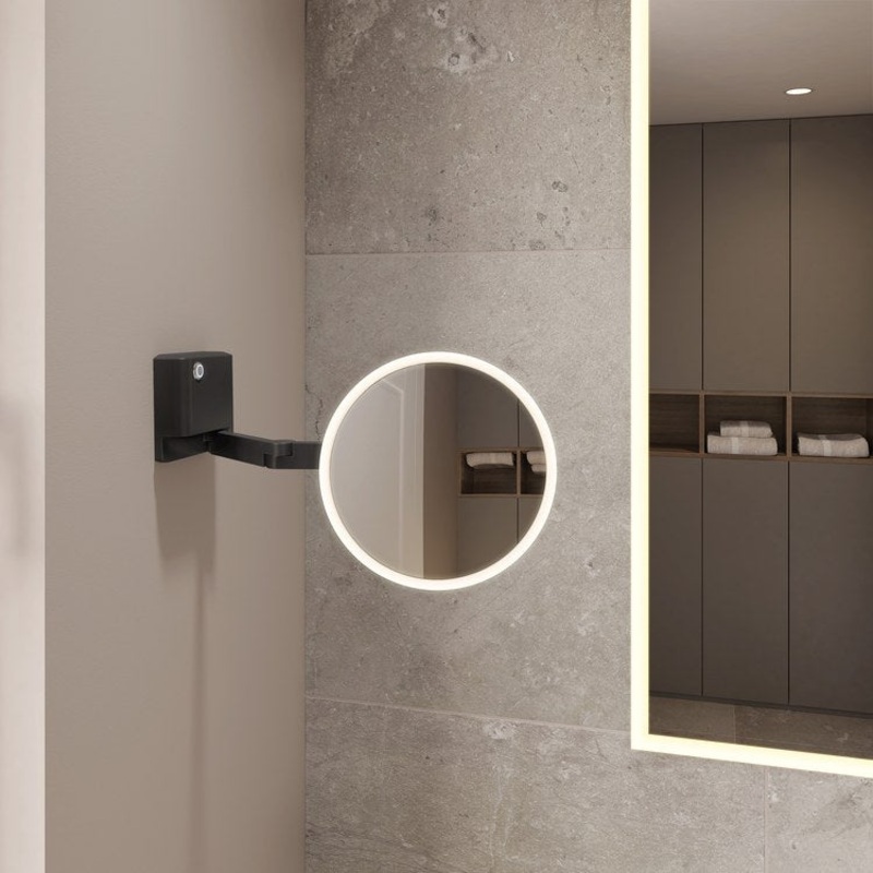 Mirror Vizo 8 Inch Matte Black Wall Mount LED Makeup Round