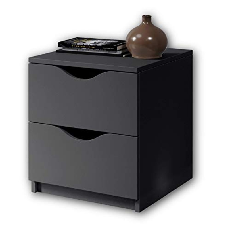 Stella Trading LUKI Due cassetti in Grafite  Comodino Moderno con Spazio per Il Vostro Letto, Materiale a Base di Legno, 40 x 45 x 42 cm