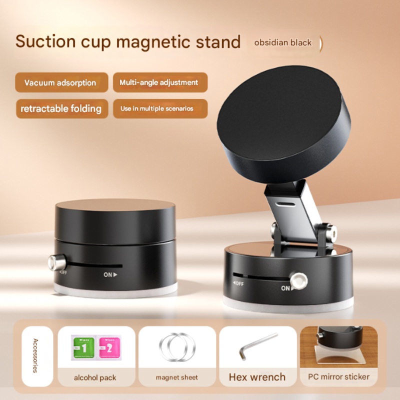 Black Multi-Functional Vacuum Suction Cup Stand – Foldable, Extendable Kitchen Lazy Person’s Dual-Sided Magnetic Phone Holder
