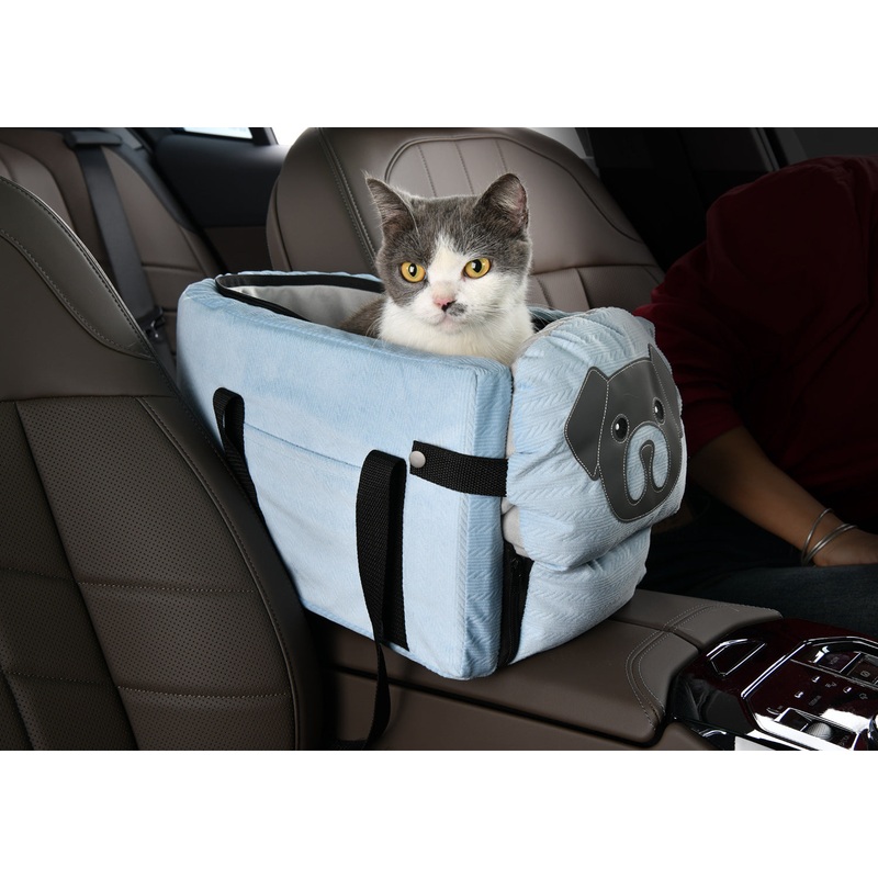 Blue Pet Car Booster Seat for Small Dogs & Cats – Safe Travel Carrier Bed