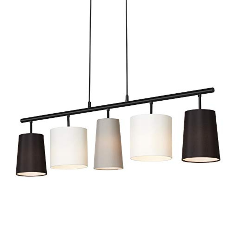 Briloner Leuchten Lampadario a Sospensione da soffitto a 5 luci  Design by Kare con paralumi in Tessuto  Compatibile con lampadine E14  Nero, Bianc