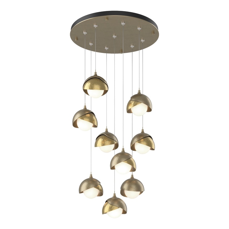 Brooklyn 9-Light Double Shade Pendant Soft Gold Modern Brass