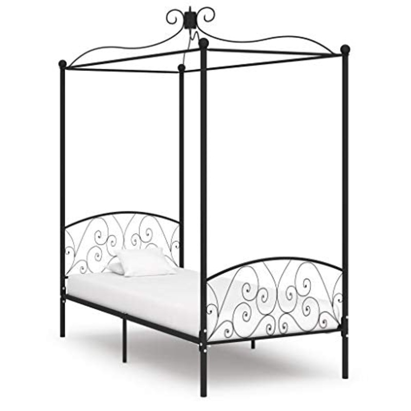 SKM Letto a Baldacchino Nero in Metallo 100×200 cm (23.3kg)