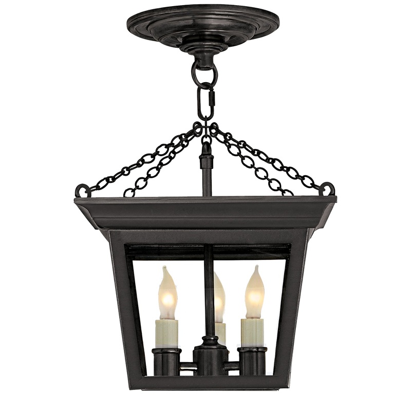 Three Light Semi-Flush Mount from the Semi Flush Cornice Collection in Blackened Rust Finish by Visual Comfort Signature