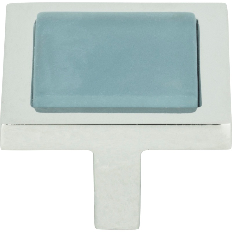 Atlas Homewares Spa Blue Square Knob 1 3/8 Inch Polished Chrome