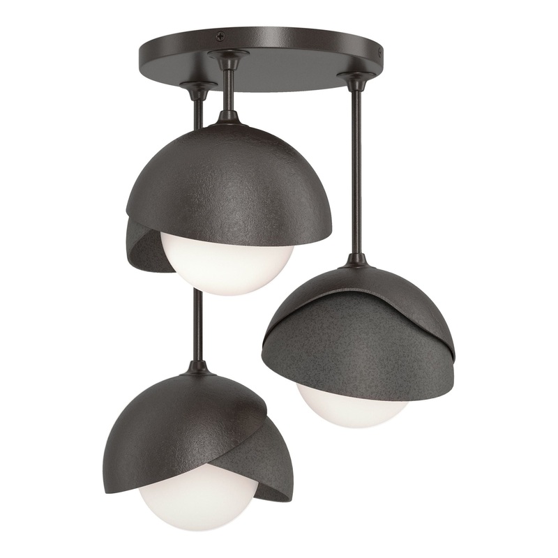 Brooklyn 3-Light Double Shade Semi-Flush Oil Rubbed Bronze Natural Iron
