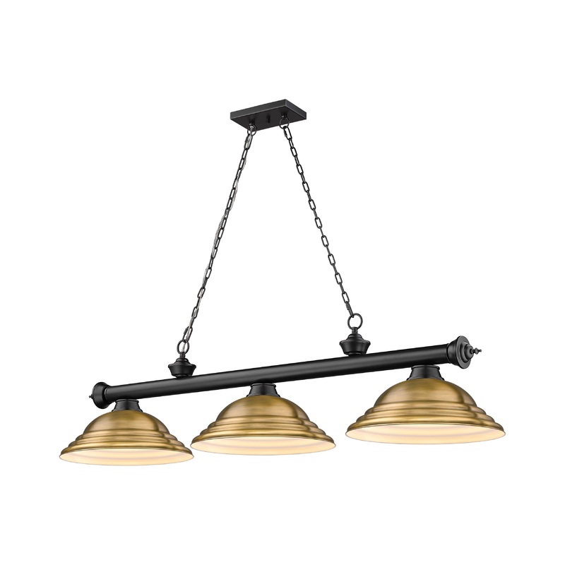 Cordon 3-Light Billiard Matte Black Dome Rubbed Brass Steel