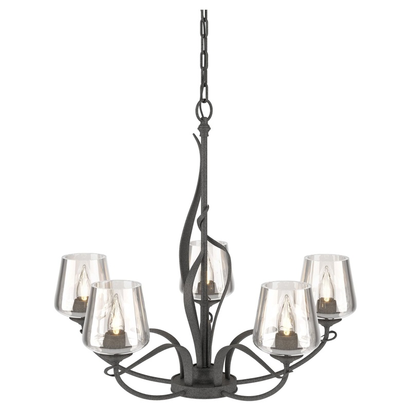Flora 5-Arm Chandelier Natural Iron Clear Glass (ZM)