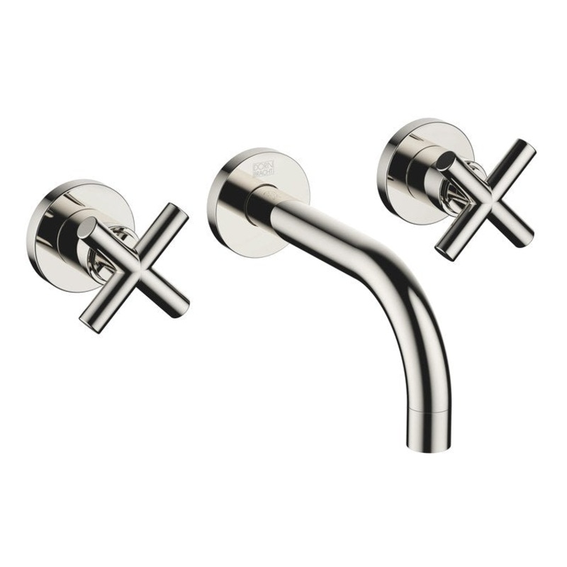 Lavatory Faucet TARA Wall Mount Mixer 2 Cross ADA WaterSense Platinum 1.2 Gallons per Minute Less Drain 3 Hole