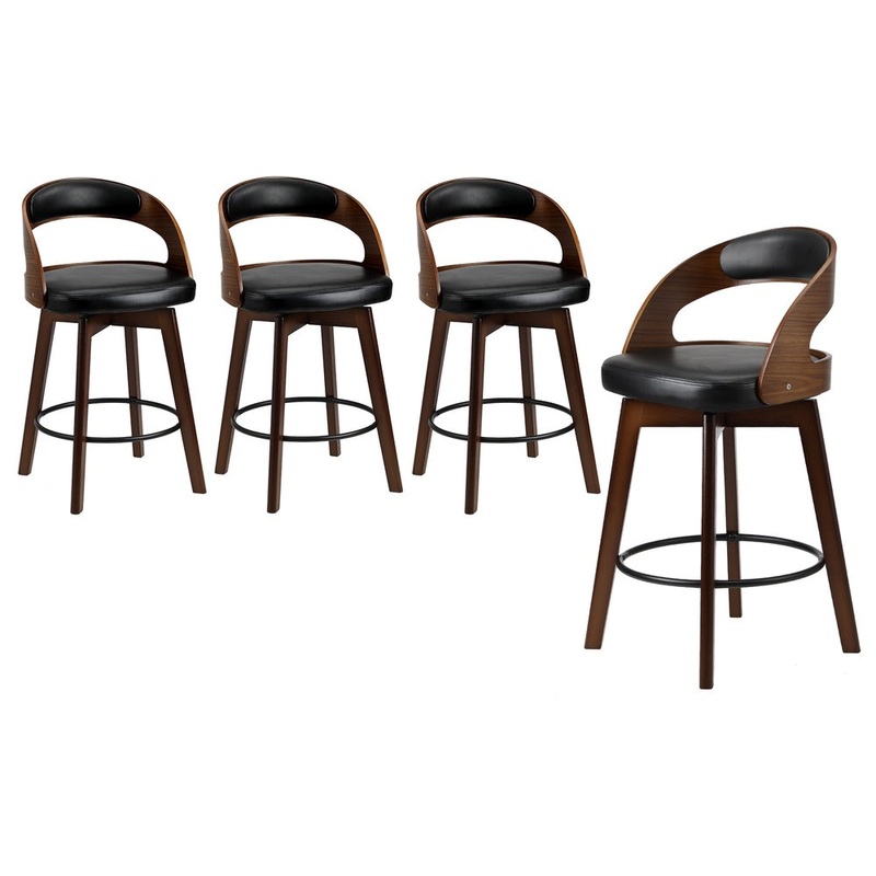 Oikiture 4x Bar Stools Swivel PU Leather Black
