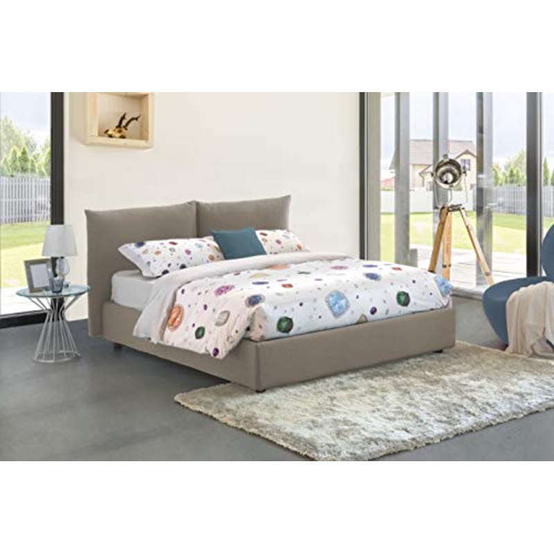 Talamo Italia Letto contenitore Matrimoniale Rosa, Made in Italy, Letto con rivestimento in tessuto, Apertura frontale, adatto per materasso cm 160×190, Tortora