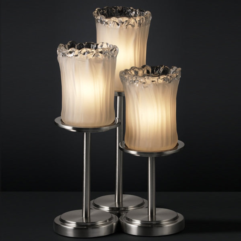 Three Light Table Lamp from the Veneto Luce Collection in Brushed Nickel Finish by Justice Designs