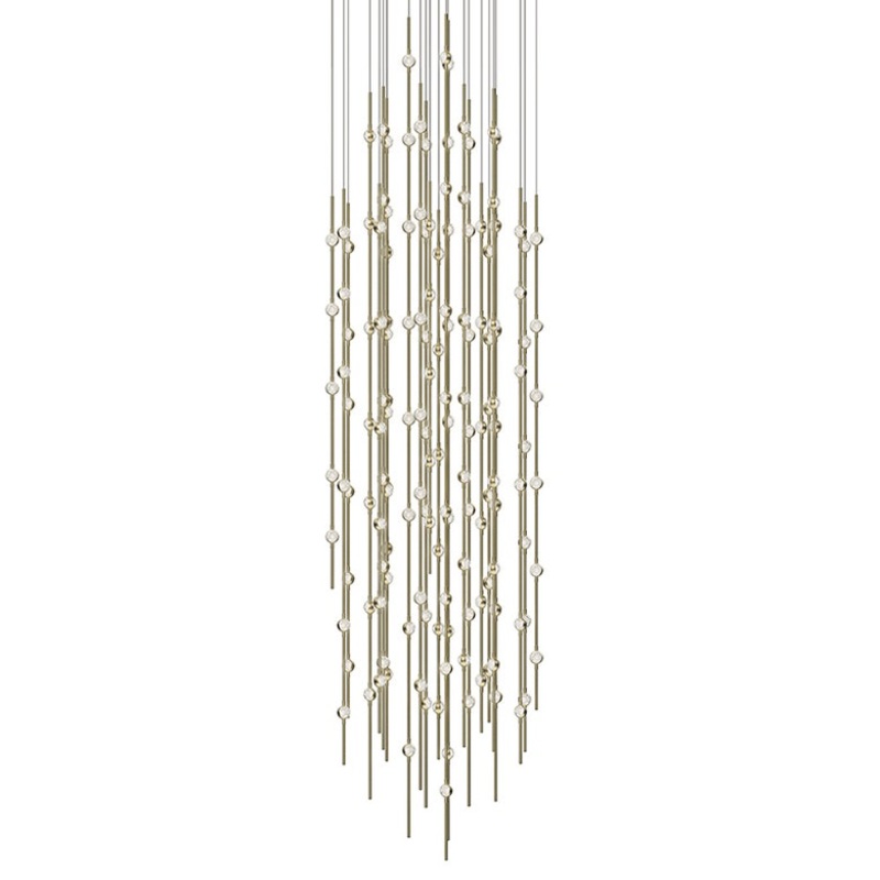 Constellation Andromeda 25″ Round LED Pendant Satin Brass with Clear Faceted Acrylic 2700K 20′ Adjustable Cord