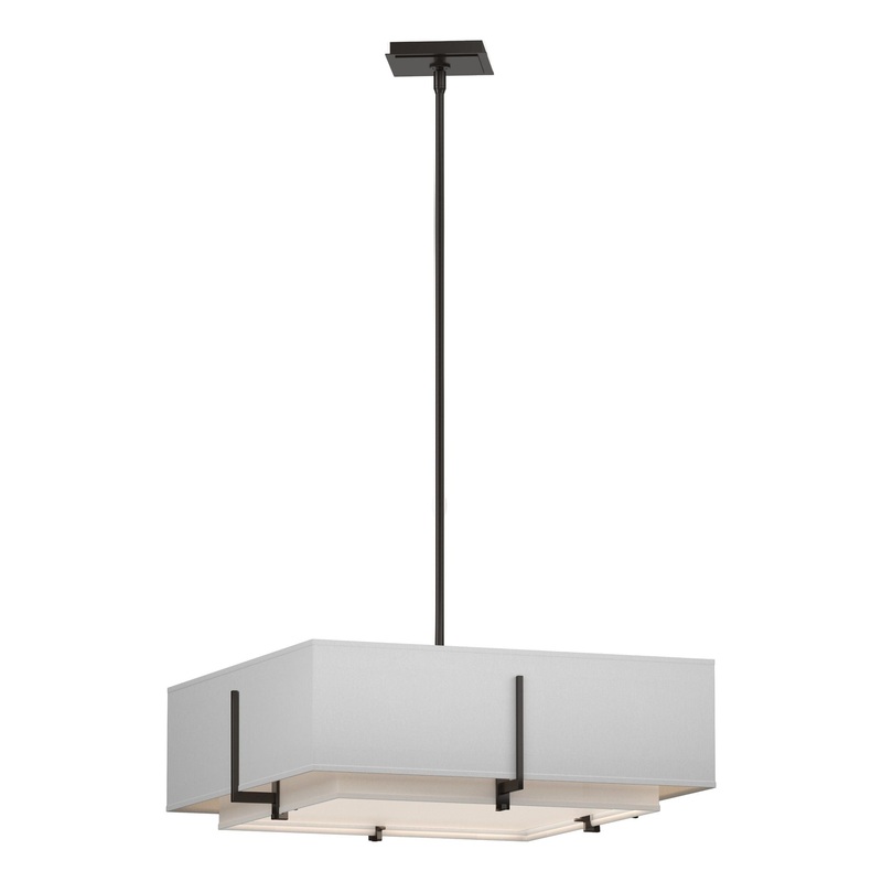 Exos Square Double Shade Pendant Oil Rubbed Bronze Natural Anna Inner Shade & Natural Anna Outer Shade