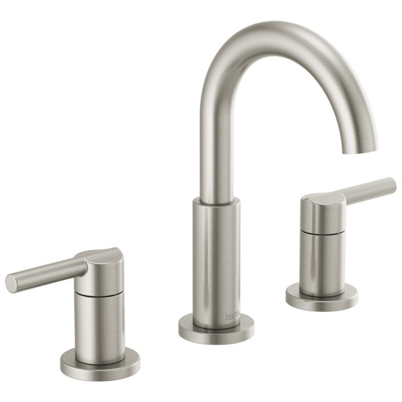 Lavatory Faucet Nicoli Widespread 6-16 Inch Spread 2 Lever ADA WaterSense Brilliance Widespread Stainless 1.2 Gallons per Minute 8-5/8 Inch