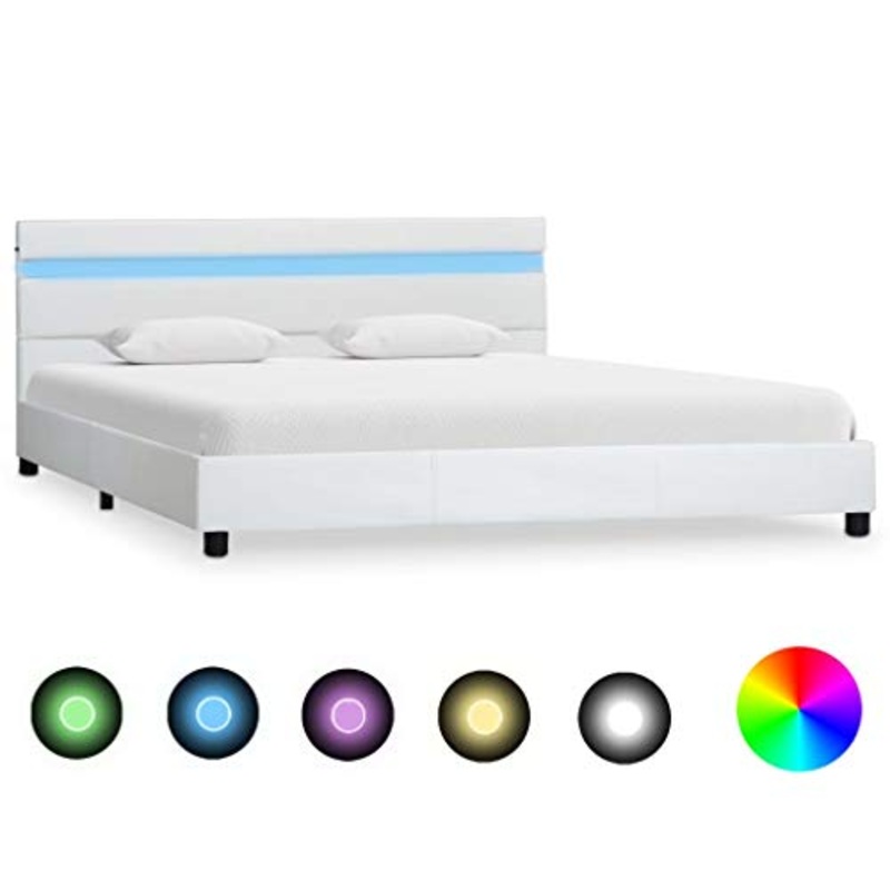 Tidyard Struttura Letto Singolo Matrimoniale Moderno in Ecopelle Bianco/Nero/Grigio con Doghe Legno,Giroletto Singolo Matrimoniale in Ecopelle,Letto in Ecopelle,Letto con Doghe 90/120/180×200 cm