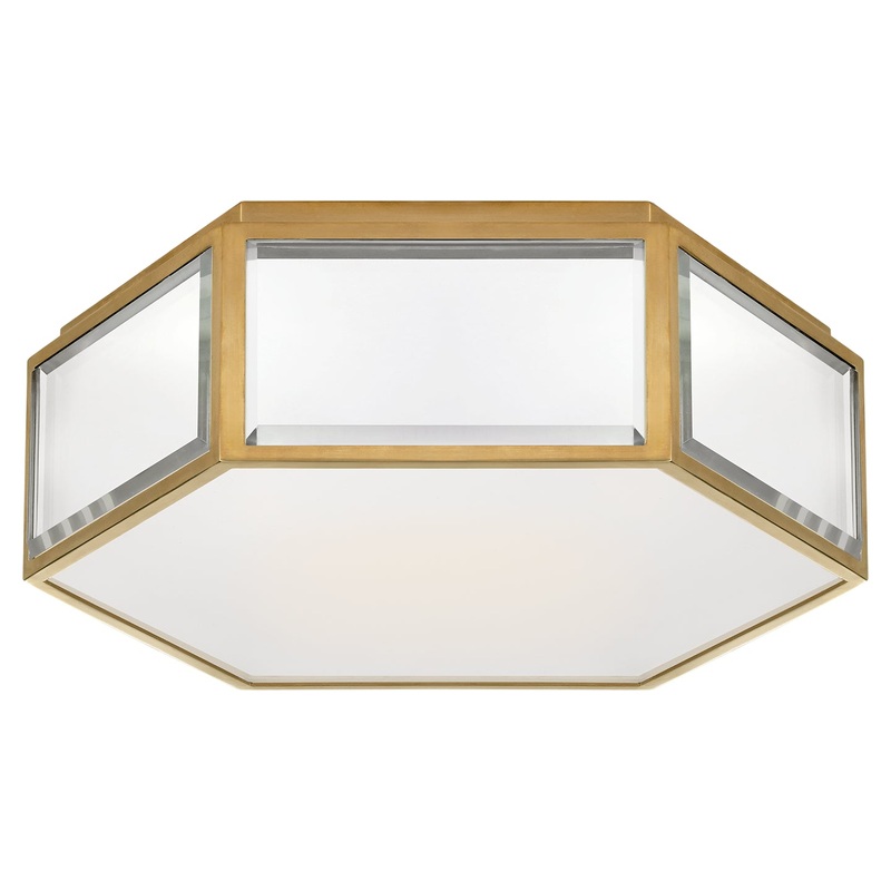 Two Light Flush Mount from the Bradford Collection in Mirror And Soft Brass Finish by Visual Comfort Signature