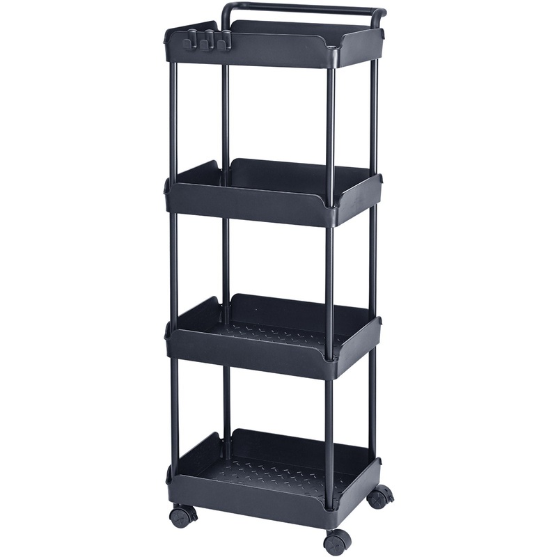 VEVOR 4-Tier Kitchen Rolling Cart Basket Utility Cart on Wheel with Handle Black