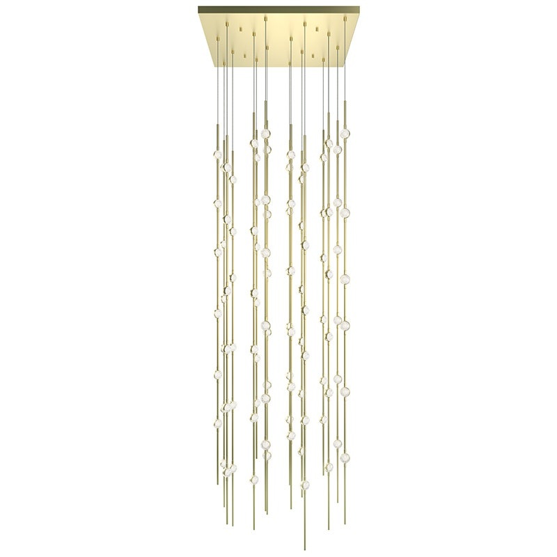 Constellation Andromeda 24″ Square LED Pendant Satin Brass with Clear Faceted Acrylic 2700K 20′ Adjustable Cord