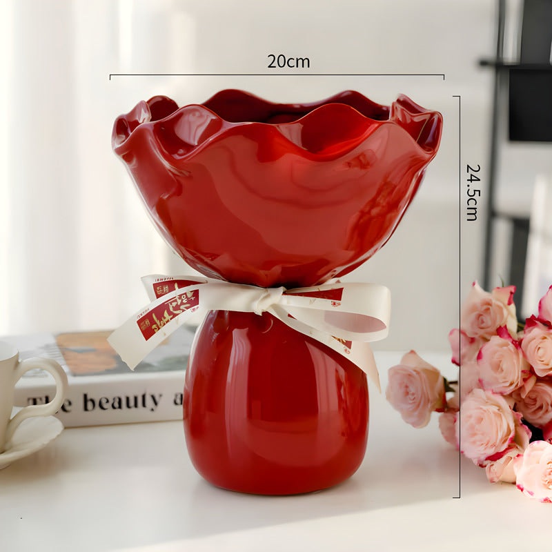 Handcrafted Minimalist Ceramic Vase – Artistic Home Decor Centerpiece(red)