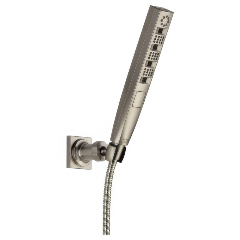 Handshower Set Universal Showering Push Button Wand Lumicoat Stainless 4 Function WaterSense 1.75 Gallons per Minute