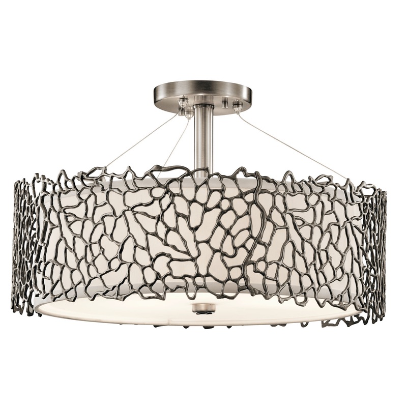 Kichler 43346CLP Three Light Pendant/Semi Flush, Classic Pewter