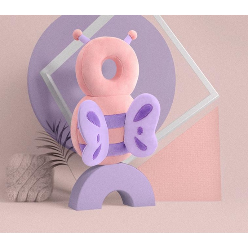 Adorable Baby Head Protector Backpack Cushion – Anti-Fall Toddler Safety Pad with Adjustable Straps(Pink Butterfly)