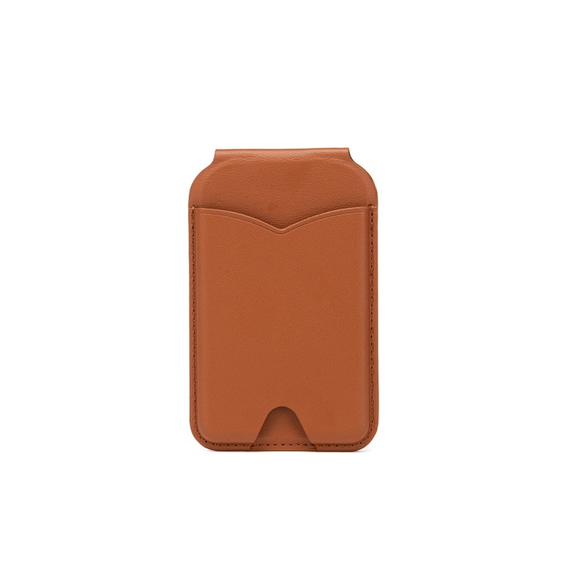 Brown Chic MagSafe Wallet with Mirror & Stand – PU Leather Card Holder for iPhone 12-16 Series