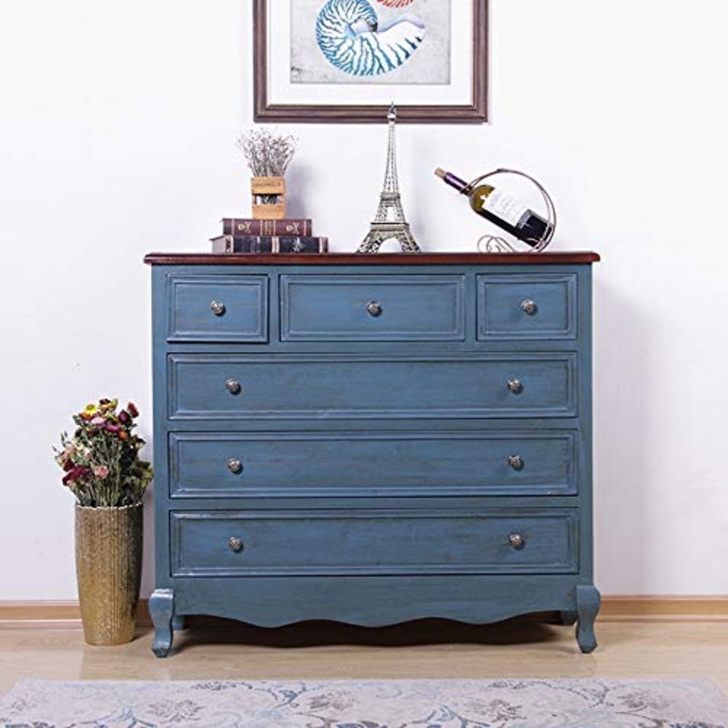Cassettiera A Credenza Governo di immagazzinaggio Vecchi bagagli sei cassetti decorazioni di legno solido Veranda Cabinet Living Room Mobili Per Camera Da Letto ( Color : Blue , Size : 117x95x35cm )