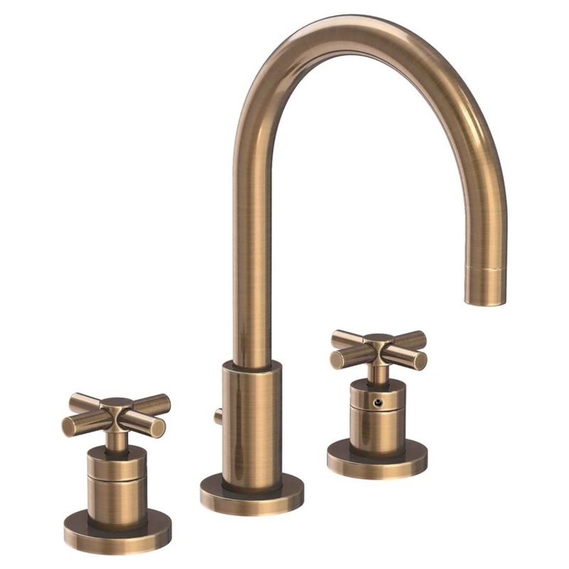 East Linear Two Handle Widespread Bathroom Faucet with Cross Handles with Drain – Antique Brass