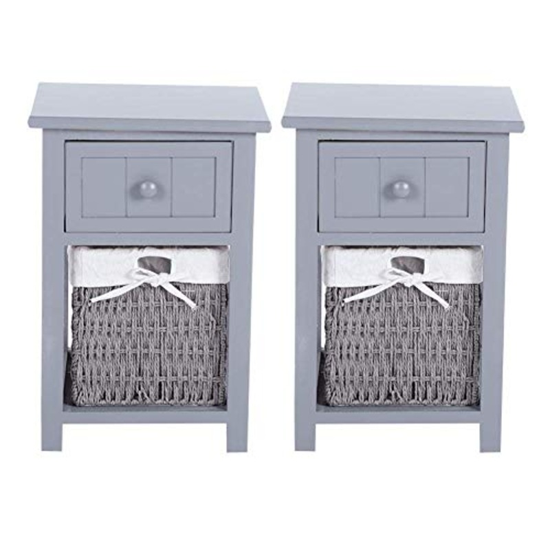 FGDSA 2 Pezzi/Set Comodino in Legno Semplice Comodino con Cassetto E Cestello Portaoggetti Divano Letto Tavolino (Grigio)