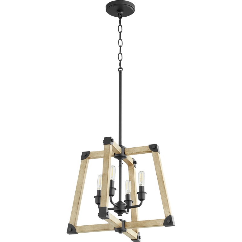 Four Light Pendant from the Alpine Collection in Textured Black w/ Driftwood finish Finish by Quorum